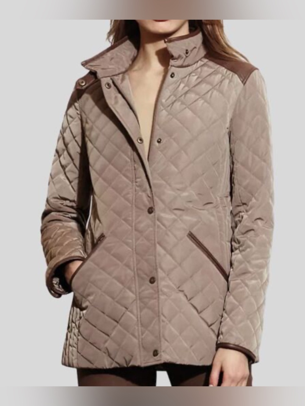 Lauren Ralph Lauren Diamond Quilted Equestrian Jacket Womens Size Medium Brown
